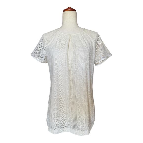 Banana Republic Lace Blouse Ivory Top Short Sleeve Boho Preppy Coquette Girl 10 - Picture 1 of 9